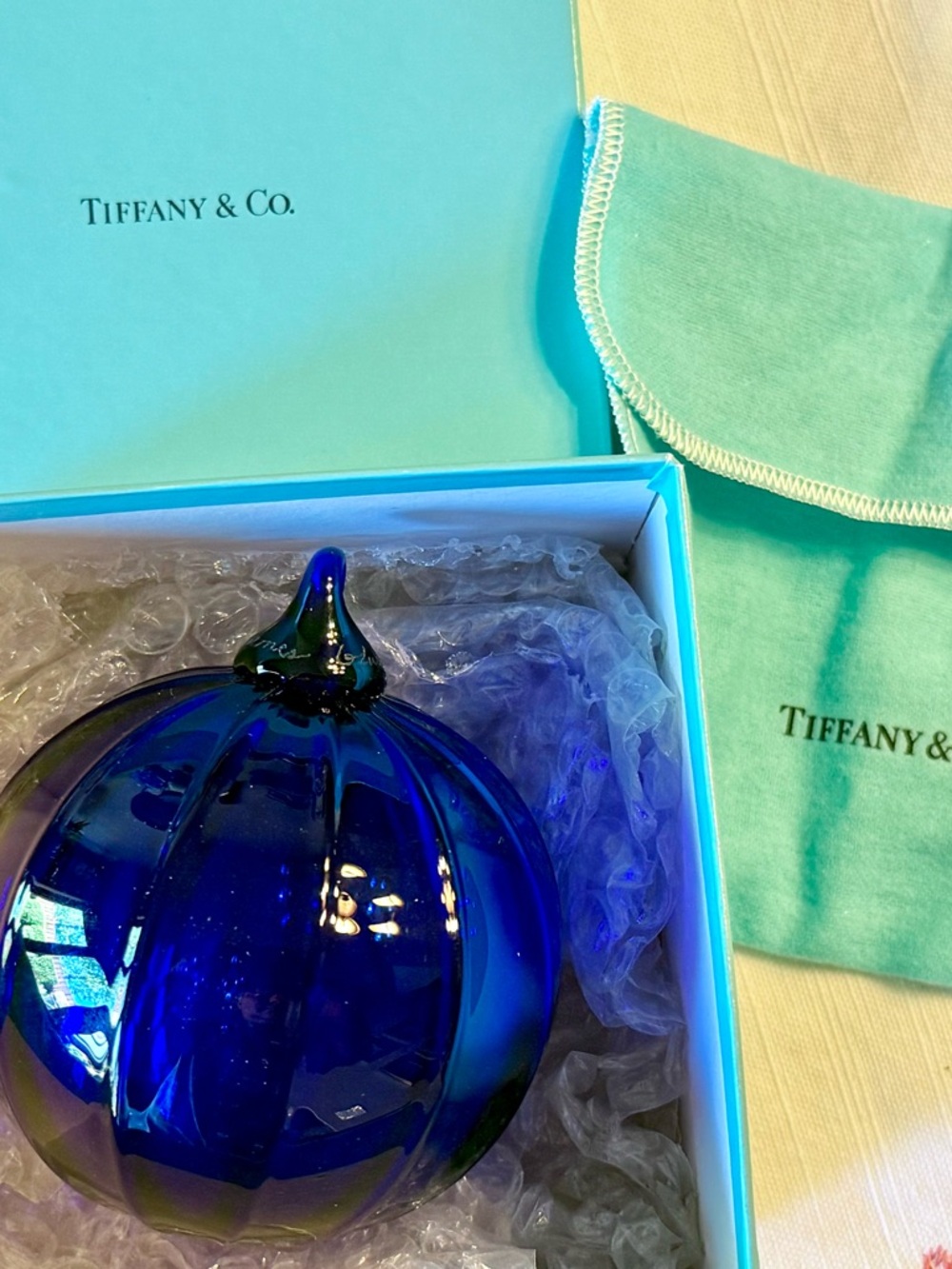 Tiffany & Co. Thames Cobalt Glass Ball Ornament